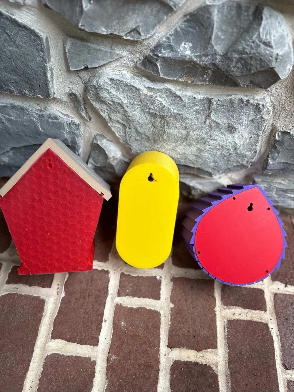 Birdhouse Yellow & Red & Purple Decorative Hard Plastic Birdhouses Wood Grain